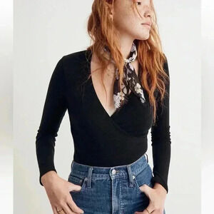 Madewell Wrap Thong Bodysuit True Black Size XS